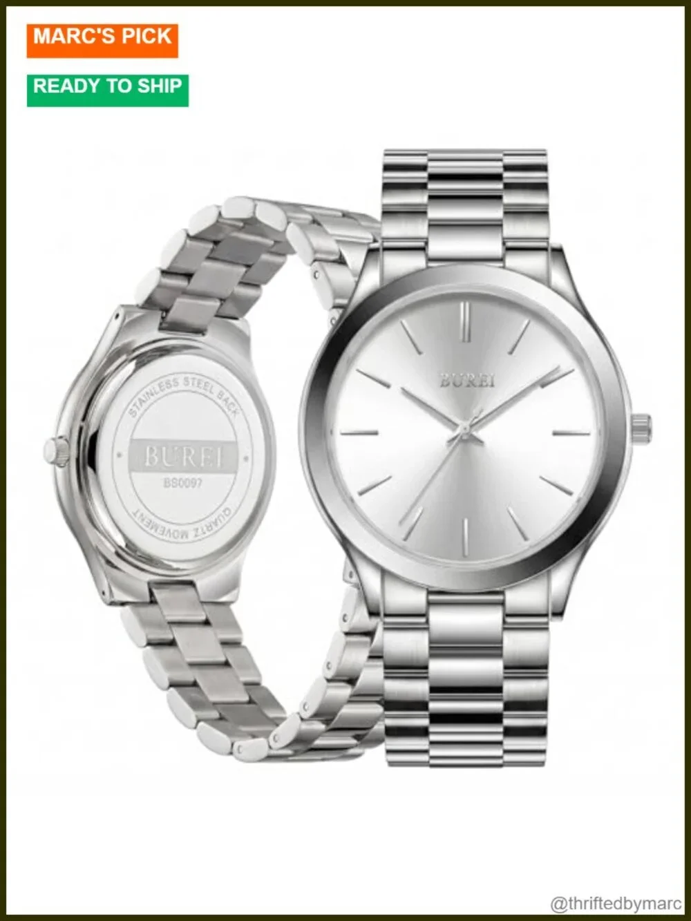 Mens Stainless Steel Analog Quartz Waterproof Watch Japanese Movement Gift Box